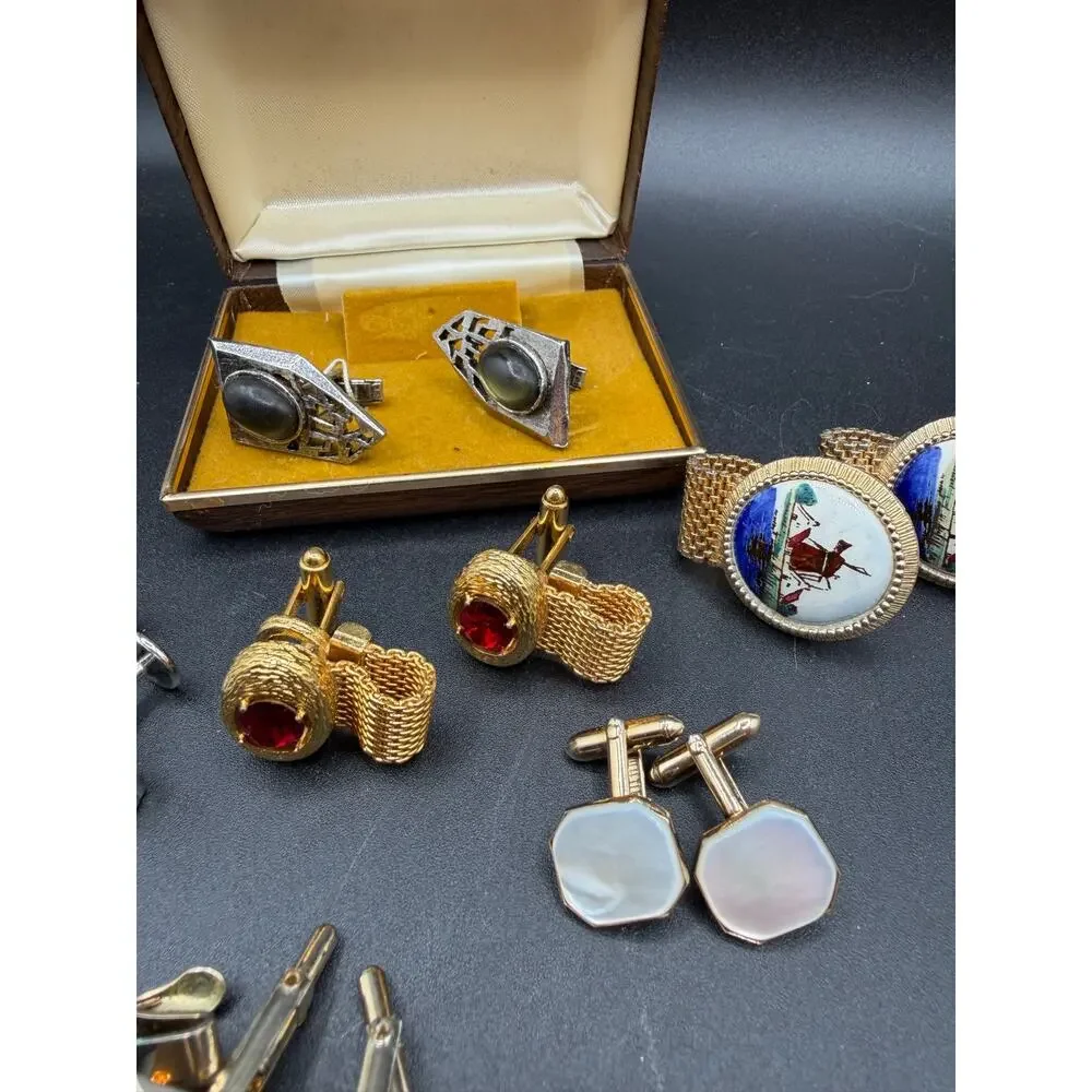 Vintage Men’s Cufflink Lot – Swank Swarovski MOP Glass + More